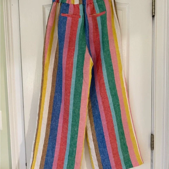 Boden Dulwich Linen Pants in Bright Rainbow Stripe - Picture 2 of 6